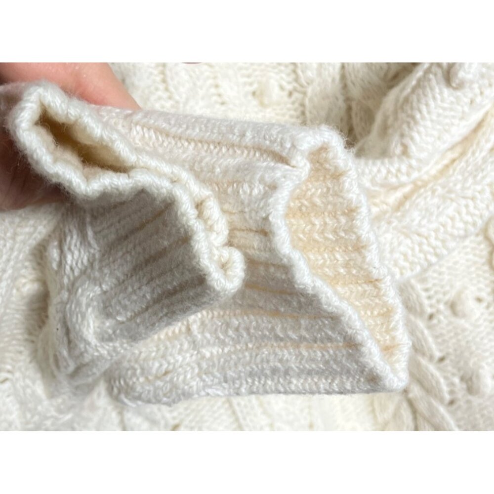 Gap Ivory Sweater Turtleneck 3D Texture Bobble Cable Cotton Wool Cottage Women S - Picture 9 of 10